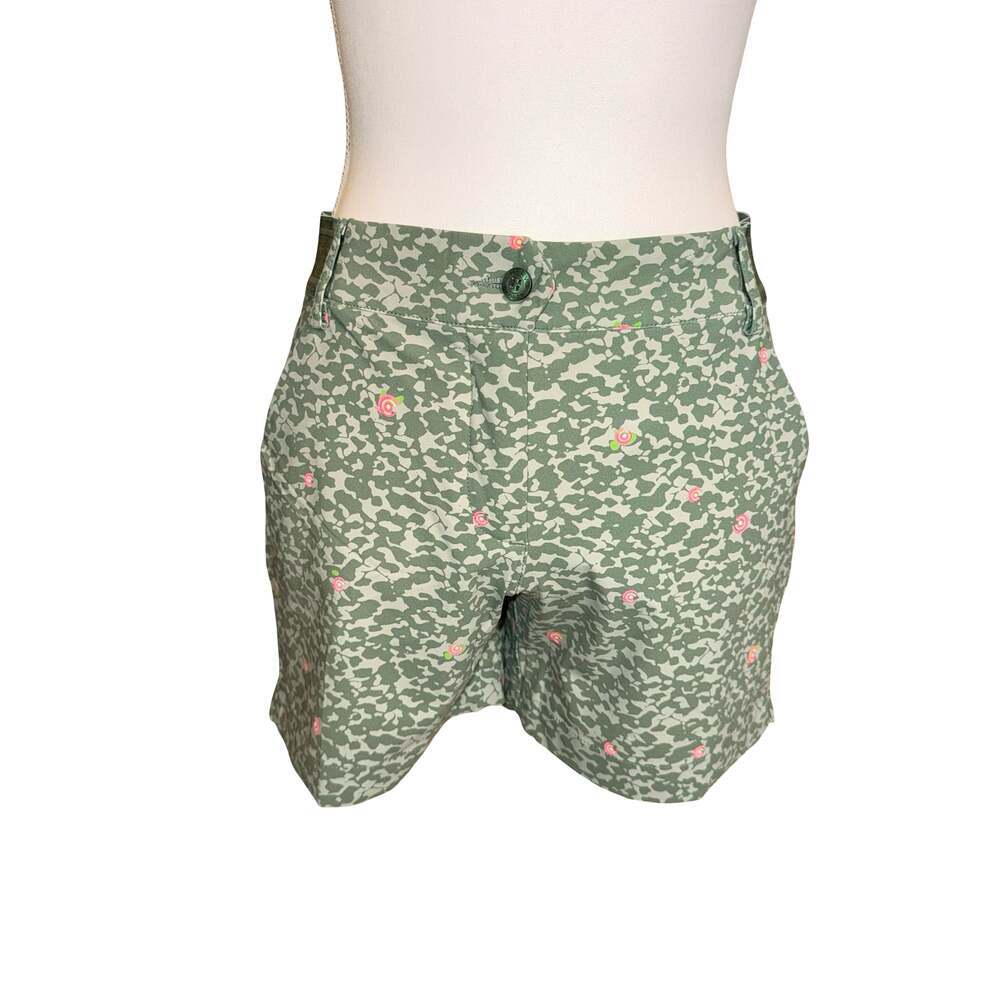 Chervo 4-Way Stretch Golf Shorts Green Camo Floral Print USA Size S/6